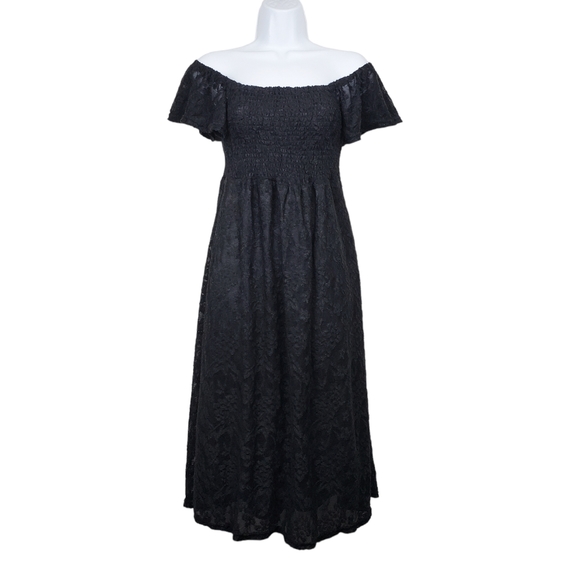 Anthropologie HD in Paris Womens Black Textured Lace Mesh Smocked Dress Size XS - Picture 2 of 10